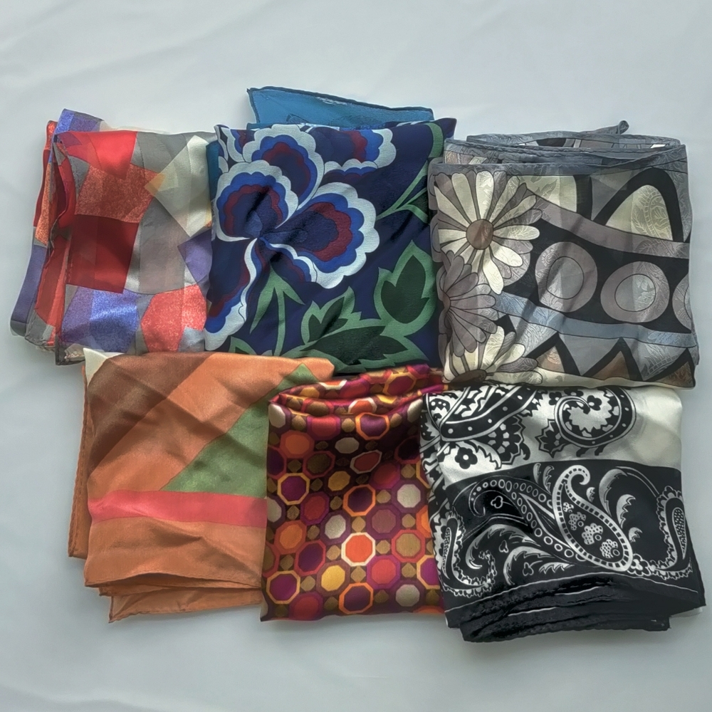 Lot of 6 Vintage Silk Scarves Square